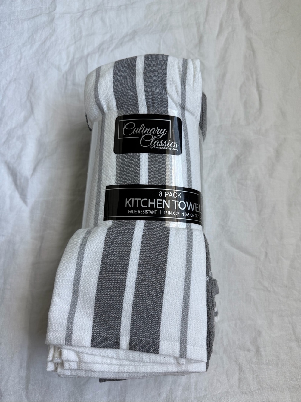 Gray & White Striped Kitchen Towels - 8 Pack